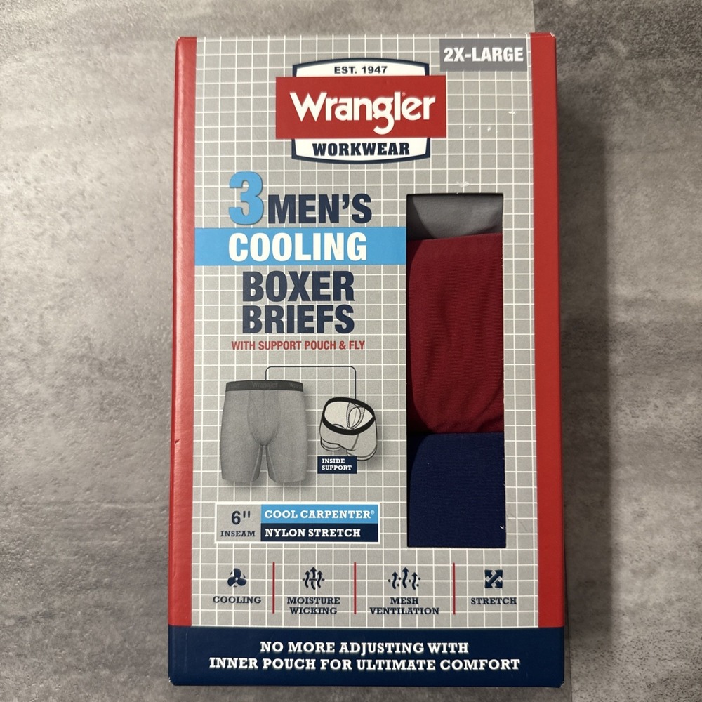 NEW! 3-PACK WRANGER COOLING MEN'S BOXER BRIEFS UNDERWEAR – MULTICOLORED 2XL